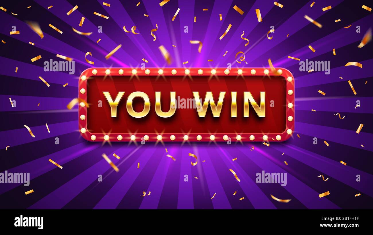 Vincete il banner. Vincitore congratulazioni frame, Golden win congratulandosi con il segno incorniciato e vincitore oro confetti vettore illustrazione Illustrazione Vettoriale