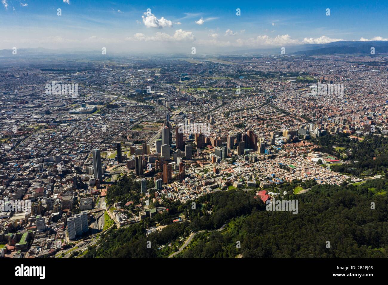 Veduta aerea di una vista panoramica della città di Bogotà. Foto Stock