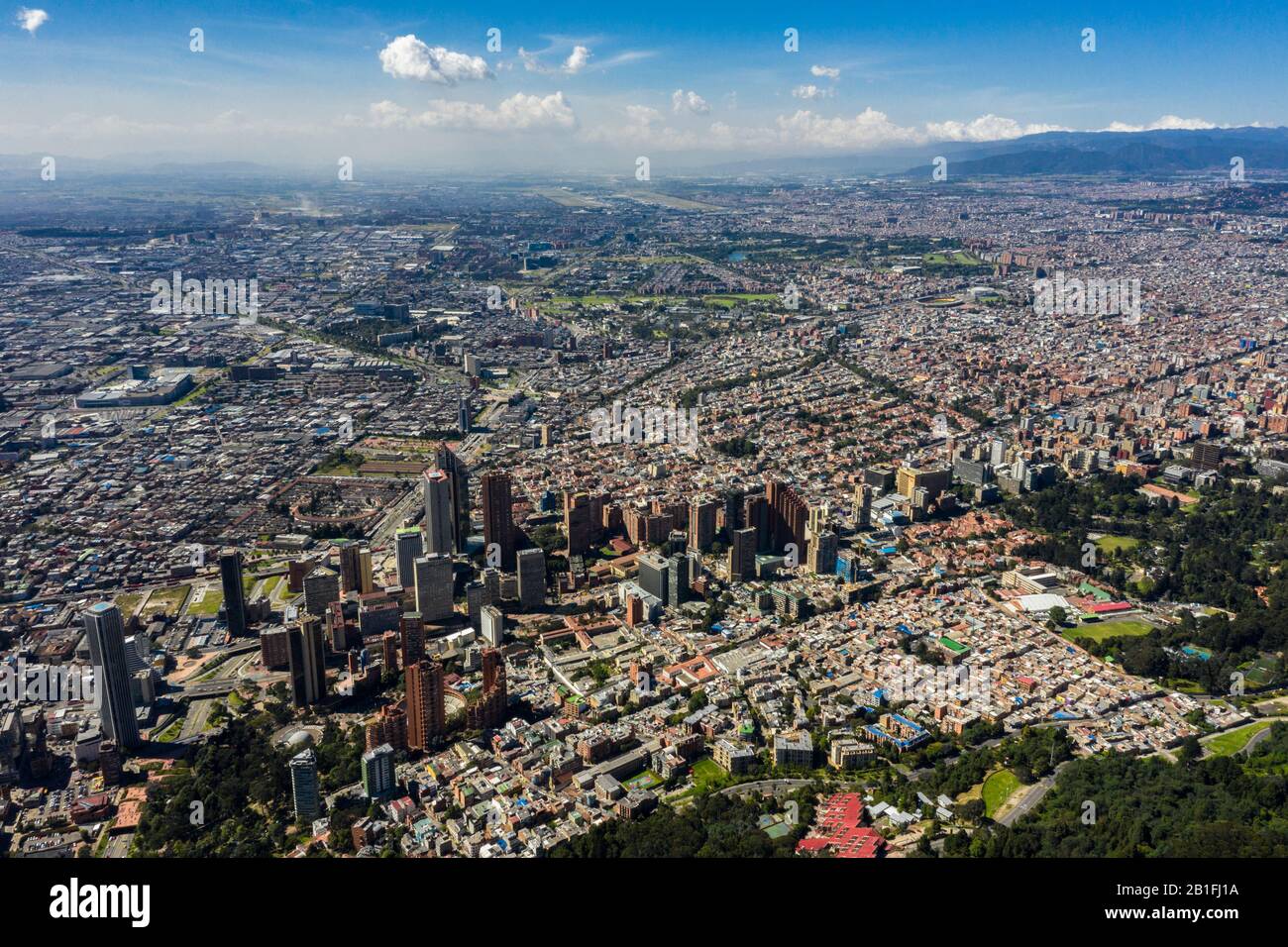 Veduta aerea di una vista panoramica della città di Bogotà. Foto Stock