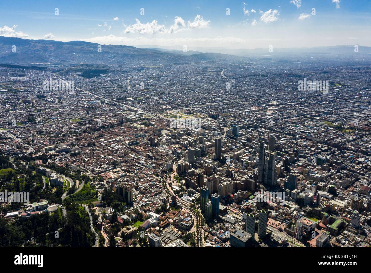 Veduta aerea di una vista panoramica della città di Bogotà. Foto Stock