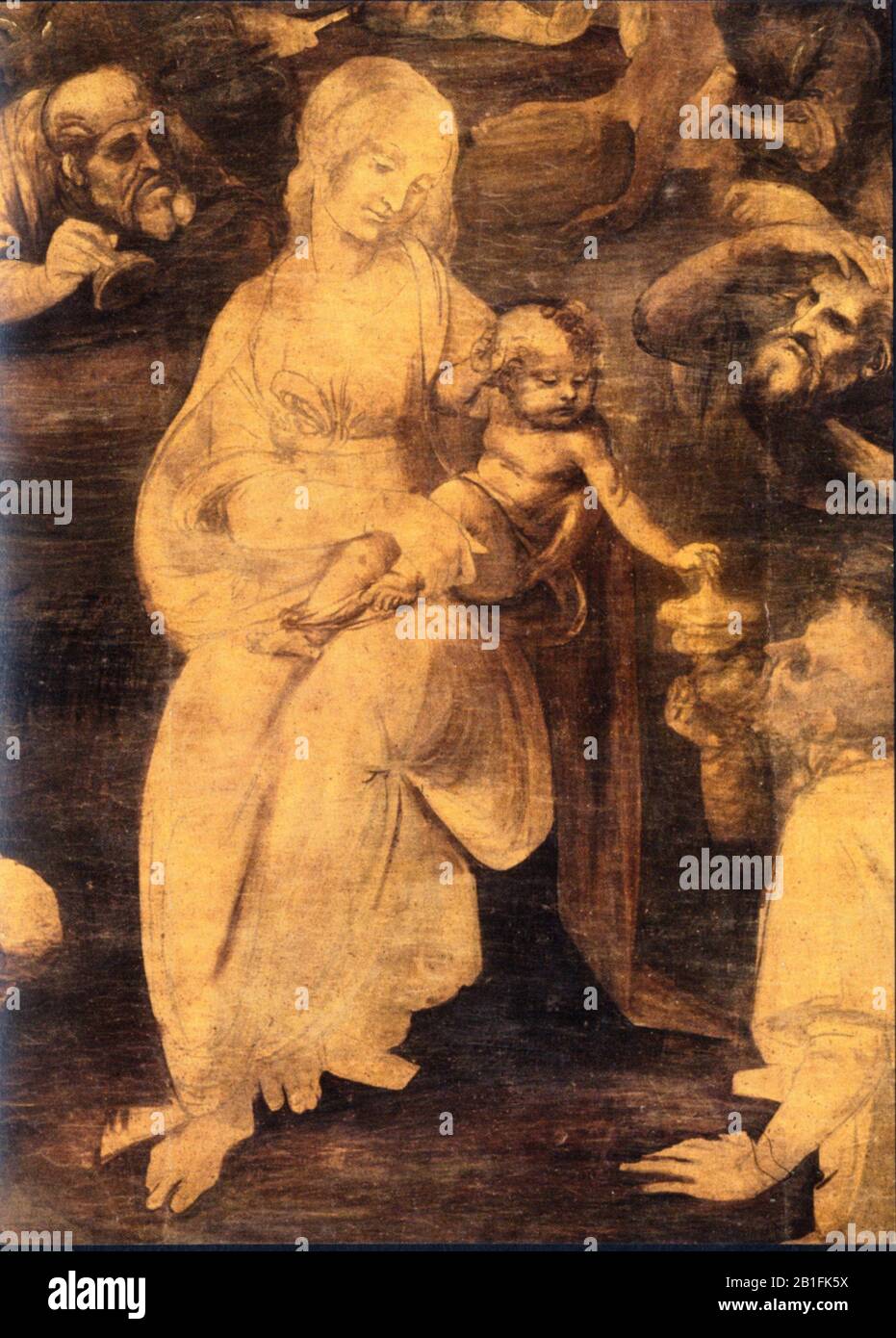 Leonardo da Vinci. Adorazione del Magi.detail.1481. Foto Stock