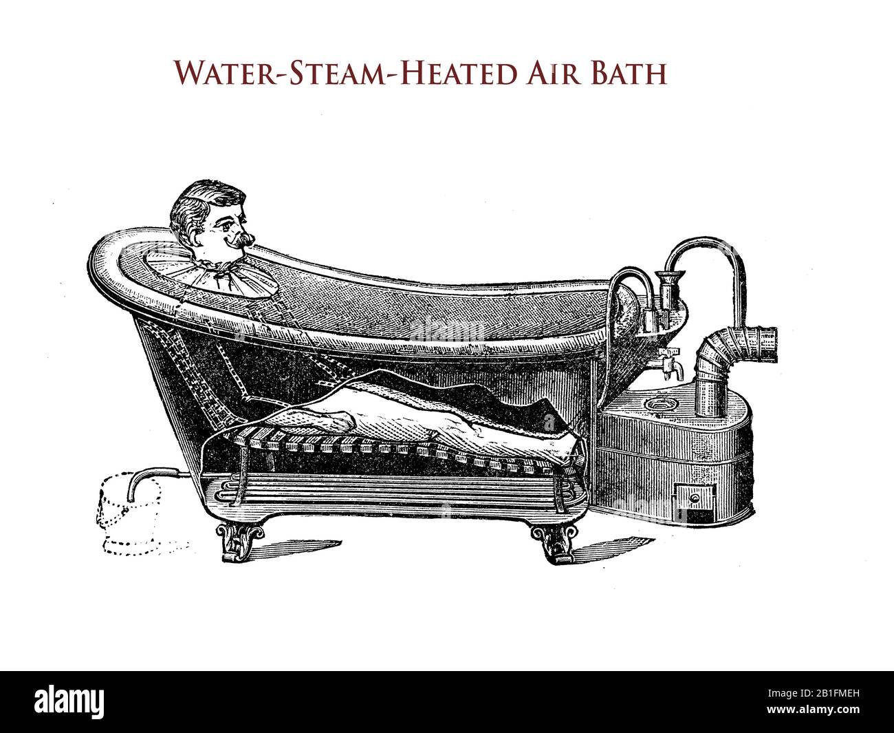 Sanità e medicina: Bagno d'aria riscaldato con vapore acqueo in una vasca chiusa con aria calda circolante Foto Stock