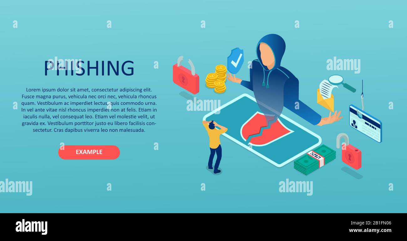 Vettore di un hacker che attacca il sistema di online banking, e-mail e dati personali Illustrazione Vettoriale