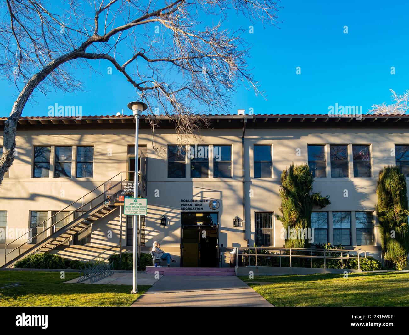 Boulder City, 13 FEBBRAIO: Vista esterna soleggiata del Boulder City Parks & Recreation Department il 13 FEBBRAIO 2020 a Boulder City, Nevada Foto Stock