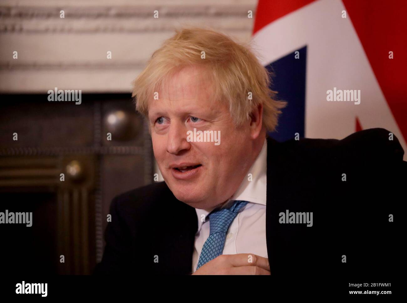 Il primo Ministro Boris Johnson durante il suo incontro con il Cancelliere austriaco Sebastian Kurz in 10 Downing Street, Londra. Foto Stock