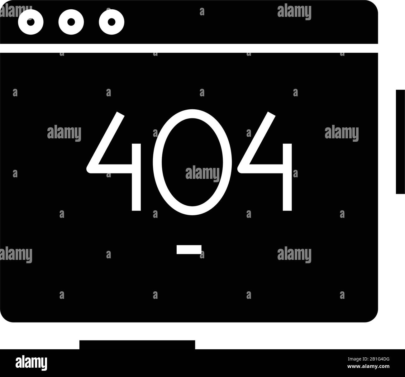 icona nera di 404 pagine, illustrazione concettuale, simbolo piatto vettoriale, simbolo glifo. Illustrazione Vettoriale