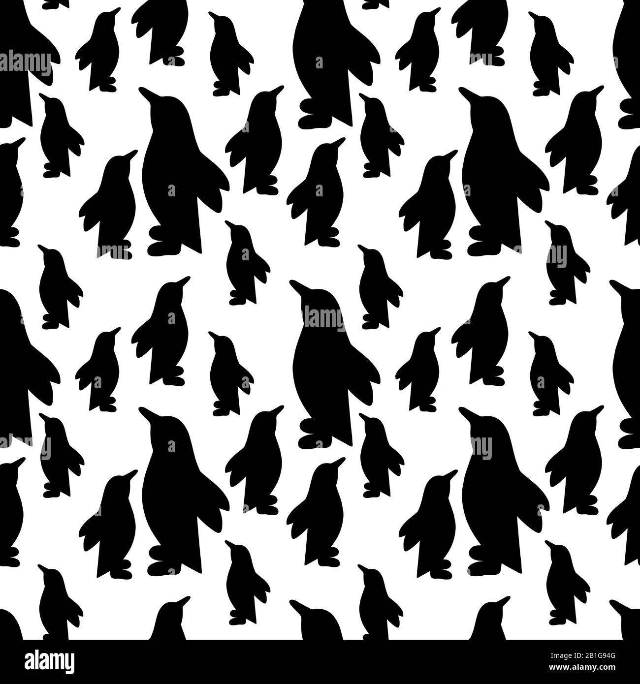 Motivo senza cuciture con pinguino in stile Zen isolato su sfondo bianco. Illustrazione della silhouette vettoriale.Animali polari Semplici. Illustrazione Vettoriale
