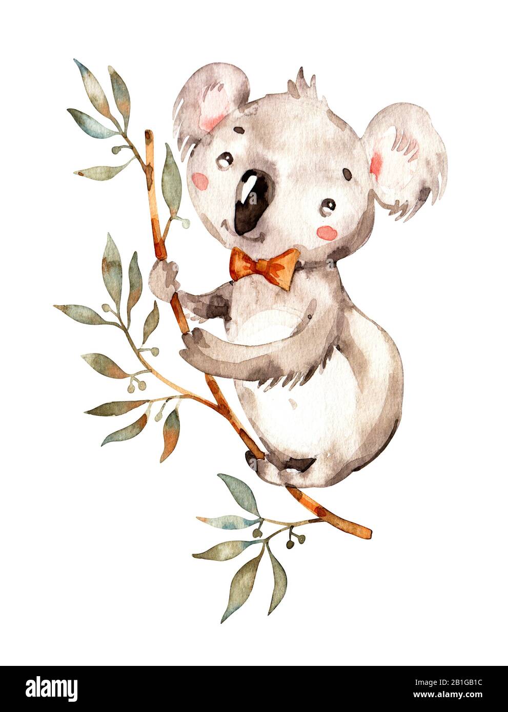 Cute bambino australiano animale koala. Asilo nido acquerello dipinto a mano bambini ragazzo ragazza illustrazione. Boho clipart. A mano disegnato fauna selvatica isolato Foto Stock