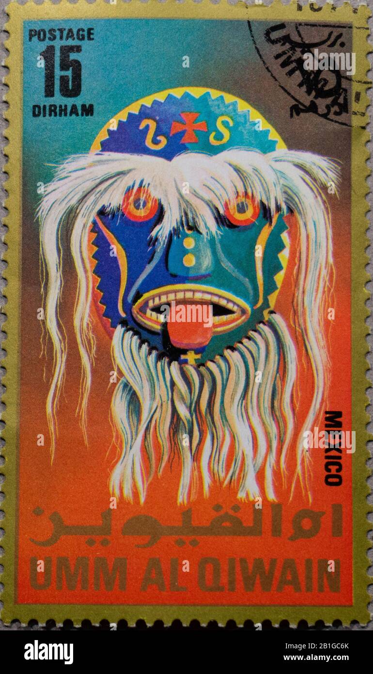 Maschera da ballo messicana con linguetta e lunga barba bianca. Foto Stock