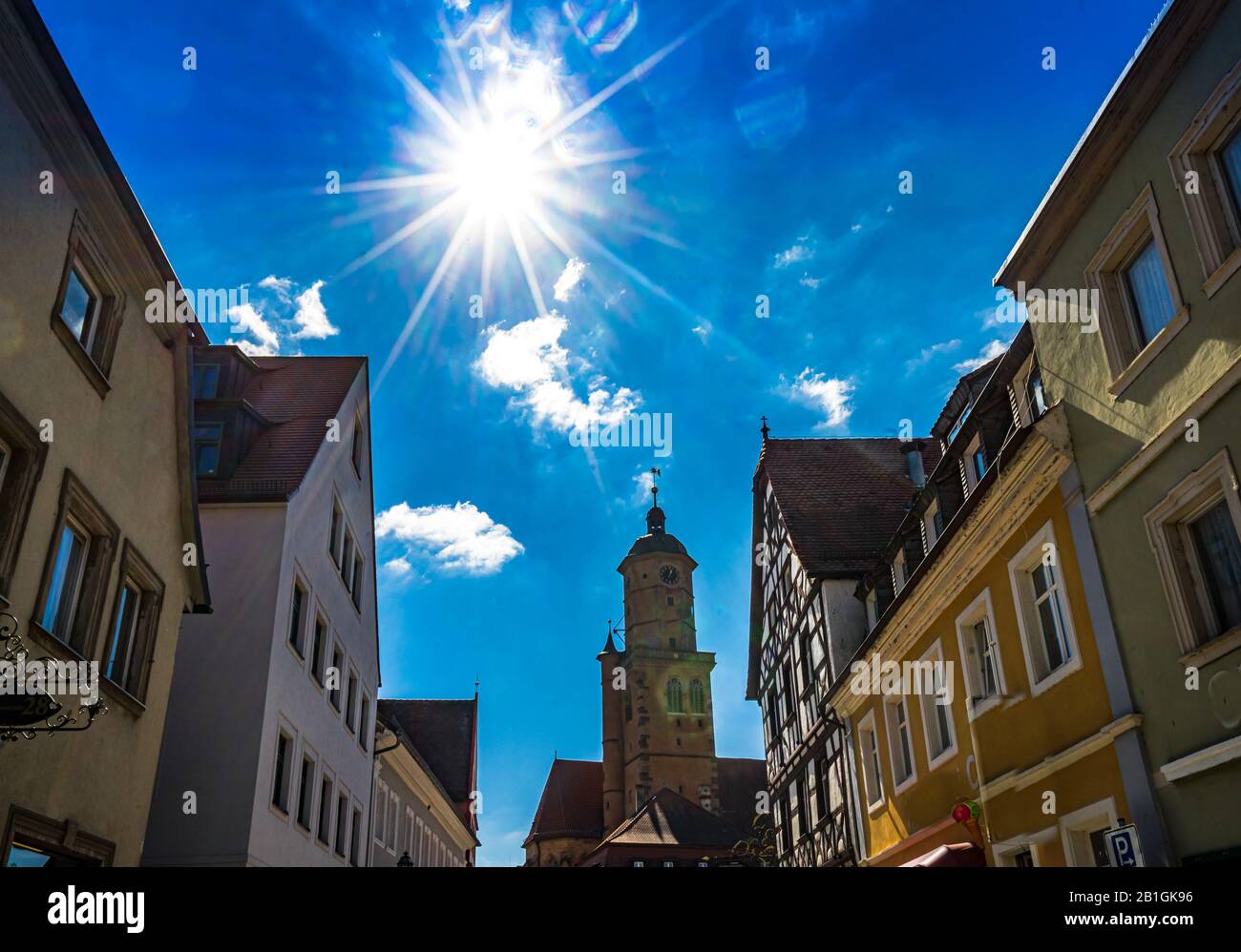 Vista sulla piccola città Volkach in bassa Franconia, Germania Foto Stock
