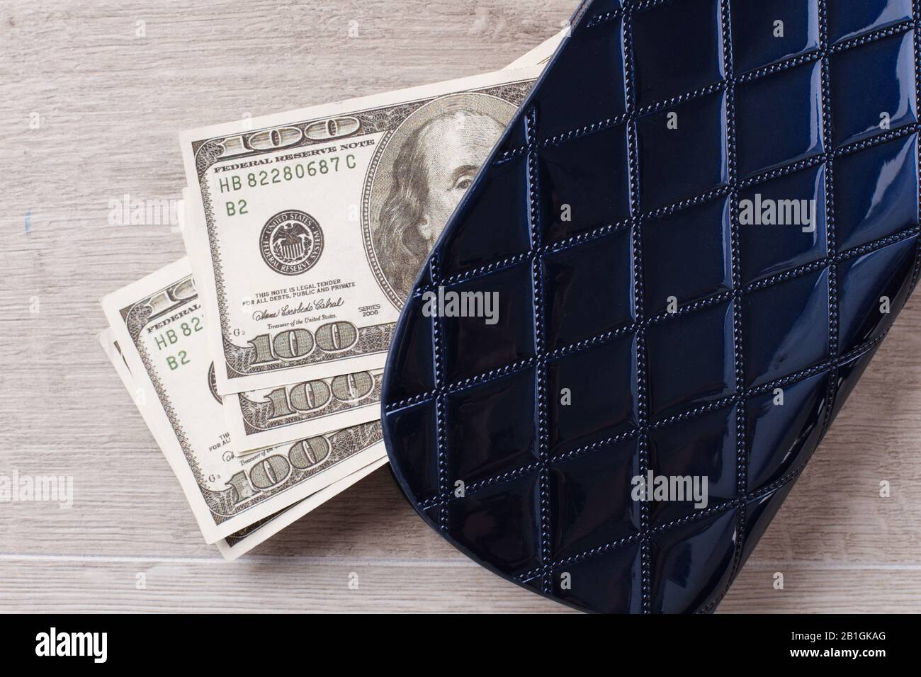 Portafoglio con dollari americani primo piano. Foto Stock