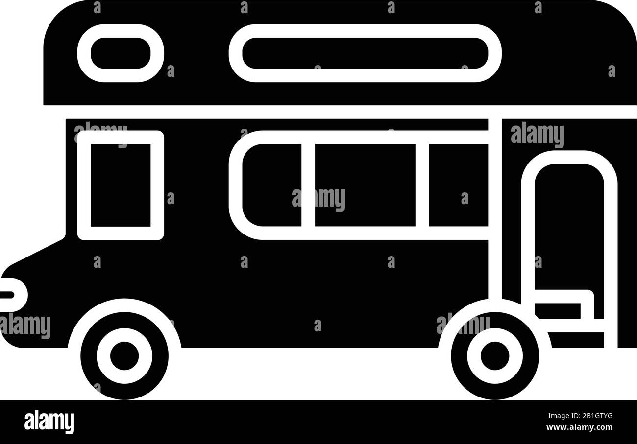 Icona grande bus nero, concetto di illustrazione, vettore piatto simbolo, glifo segno. Illustrazione Vettoriale