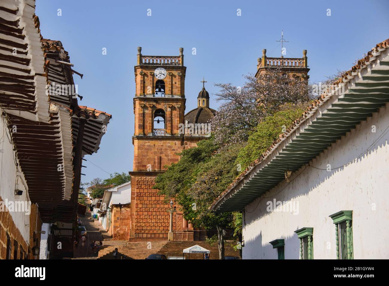 La cattedrale di arenaria dell'Immacolata Concezione in Barichara coloniale, Santander, Colombia Foto Stock
