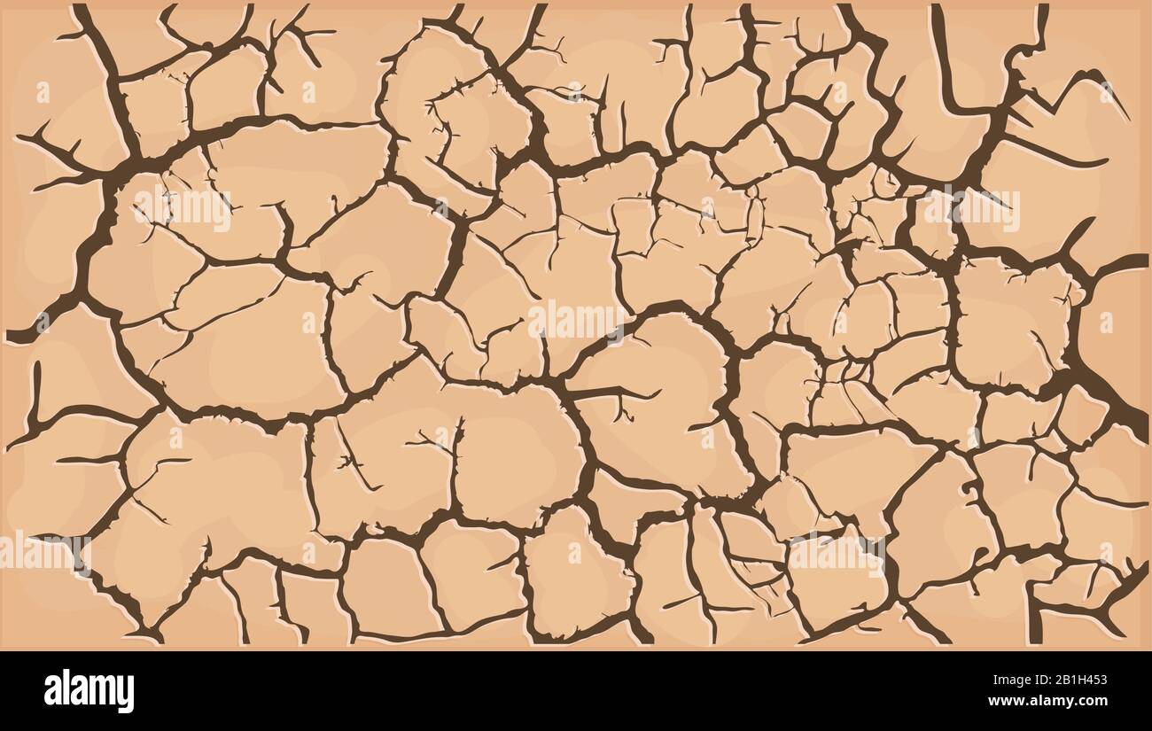 Crepe marrone e sterile deserto terra sfondo banner causato dalla siccità dal riscaldamento globale Illustrazione Vettoriale