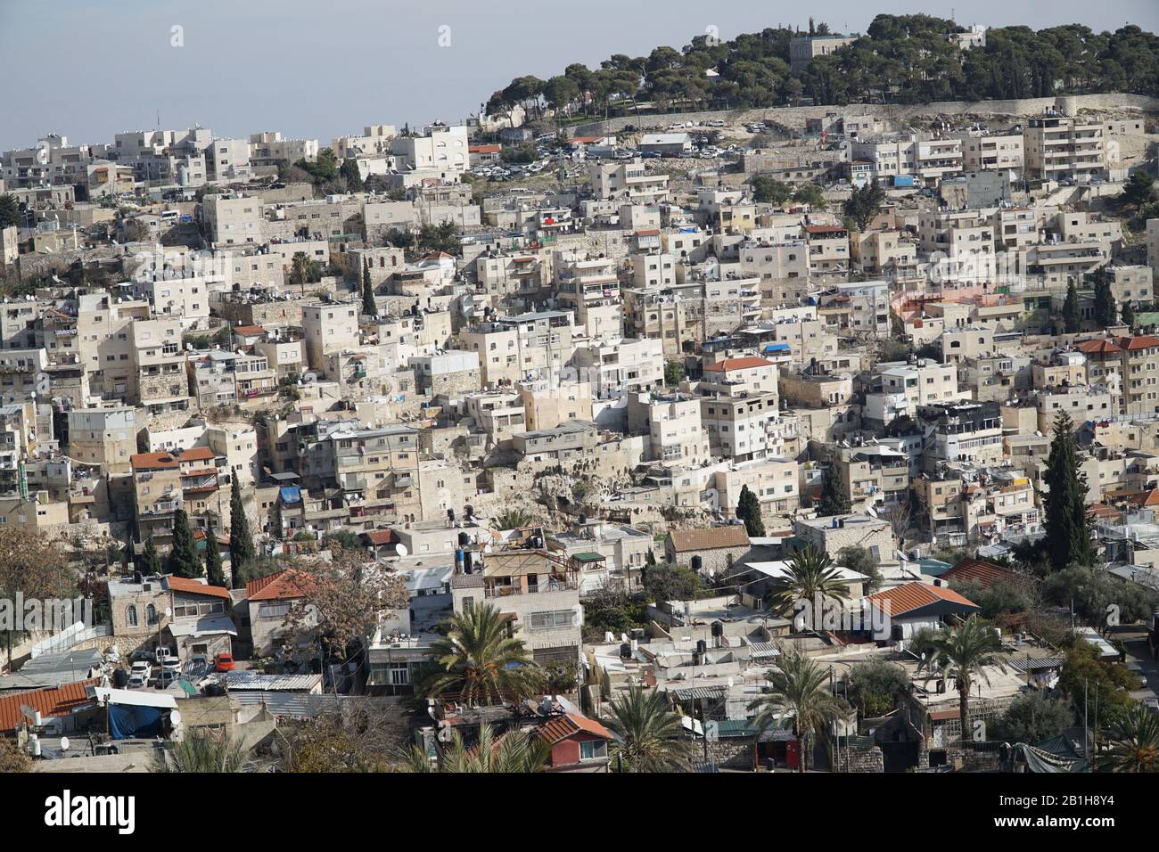 La Città Vecchia di Gerusalemme, vista sul villaggio di Silwan Foto Stock