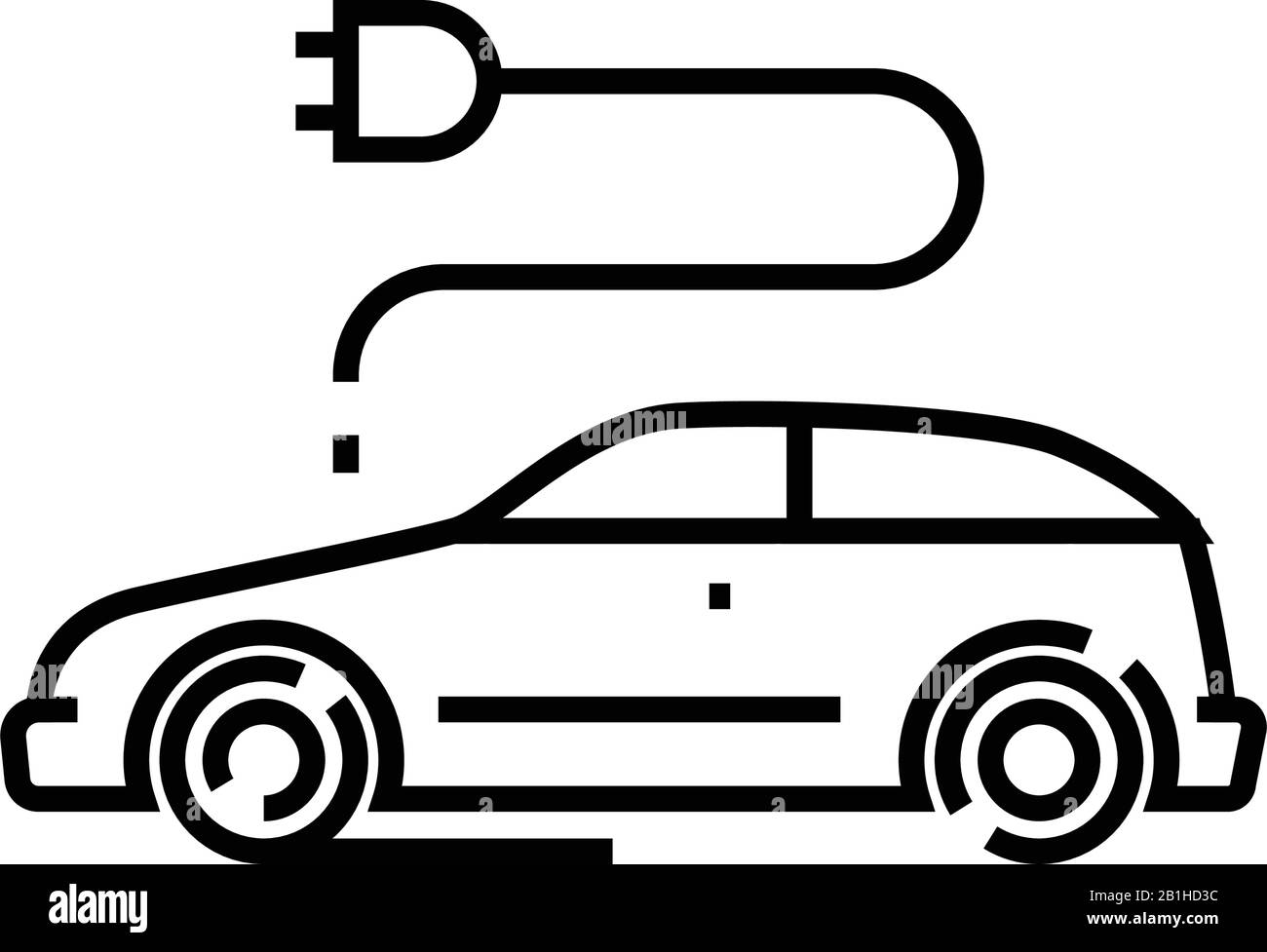 Icona della linea elettrica dell'auto, simbolo concettuale, illustrazione del vettore di contorno, simbolo lineare. Illustrazione Vettoriale