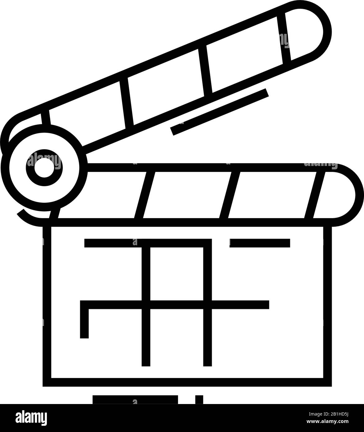 Icona a doppia linea con film, simbolo concettuale, illustrazione vettoriale del contorno, simbolo lineare. Illustrazione Vettoriale