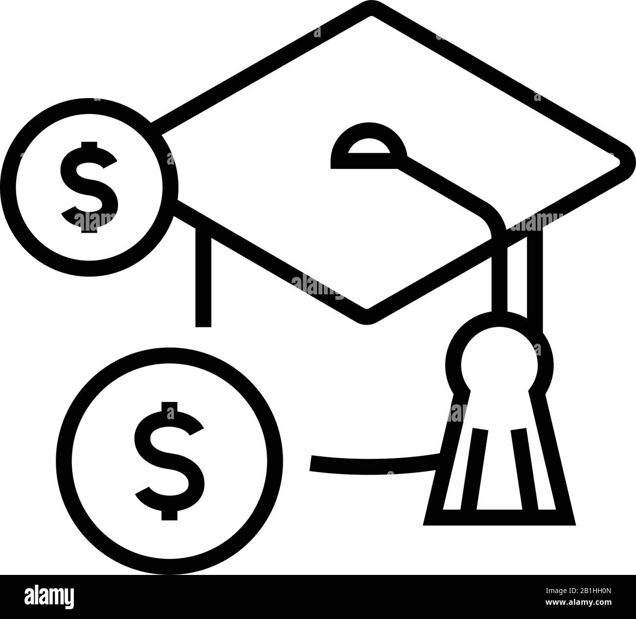 Icona della riga della tassa di istruzione, simbolo del concetto, illustrazione del vettore del profilo, simbolo lineare. Illustrazione Vettoriale