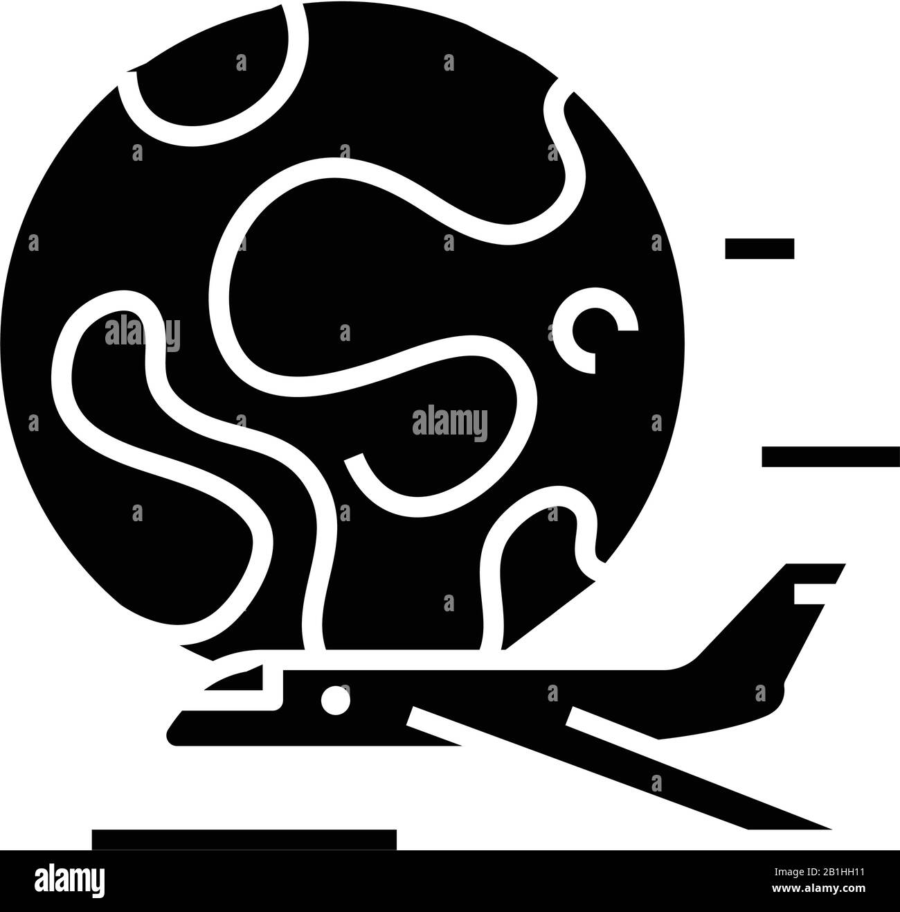 Icona nera di corsa in aereo, illustrazione concettuale, simbolo piatto vettoriale, simbolo glifo. Illustrazione Vettoriale