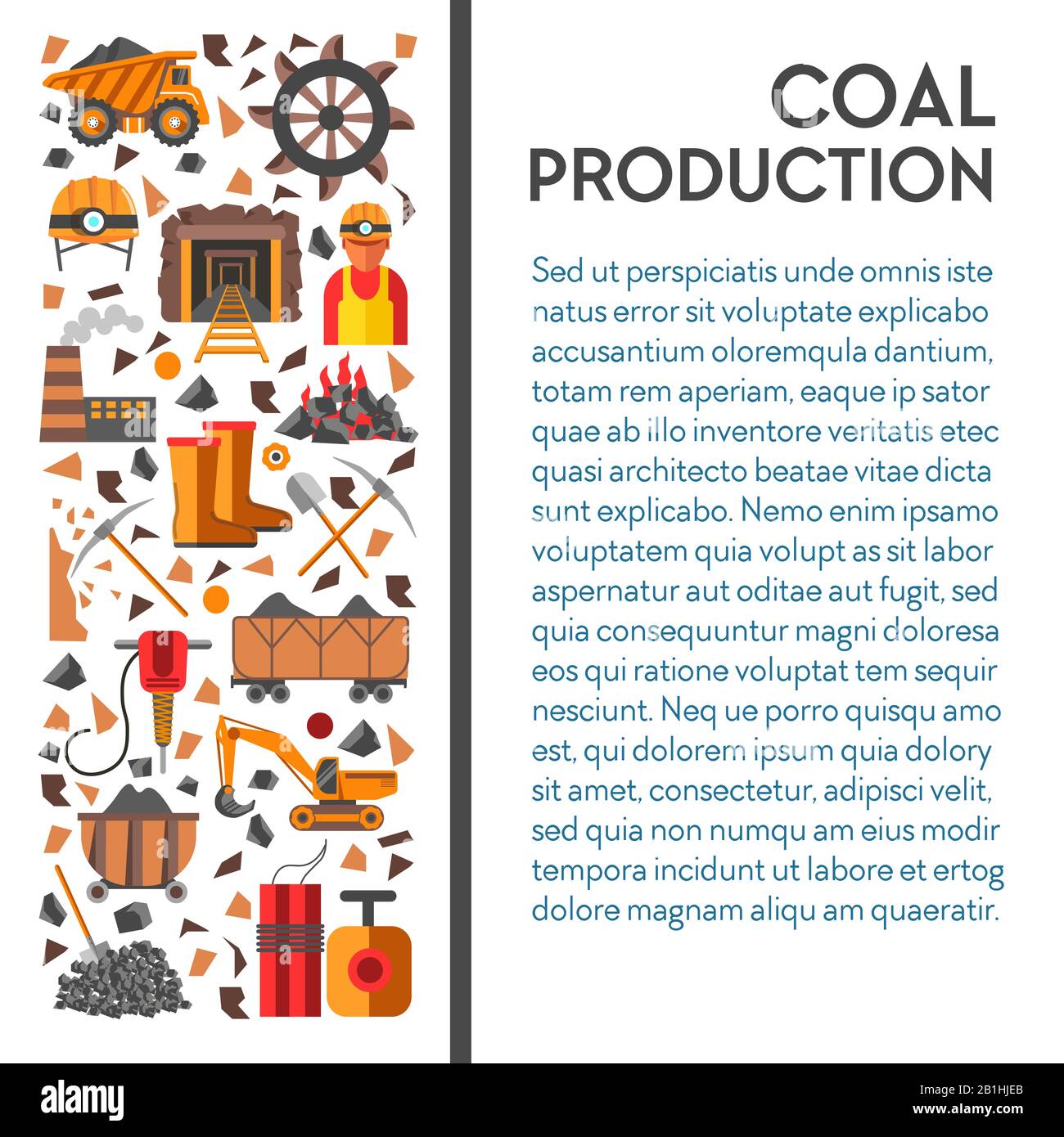 Industria mineraria, poster delle miniere di carbone, macchinari e attrezzature industriali Illustrazione Vettoriale