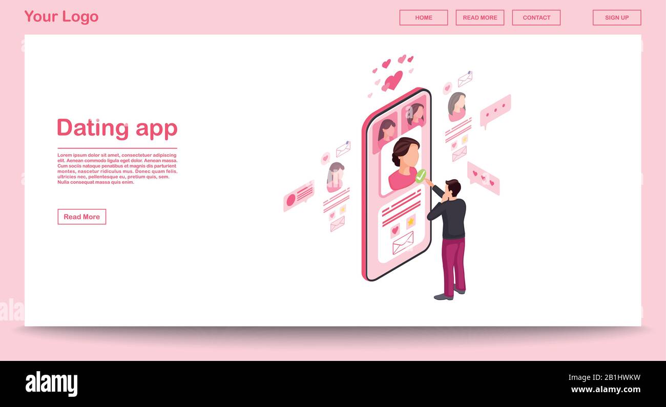 Modello vettore di pagina web dell'app di datazione Illustrazione Vettoriale