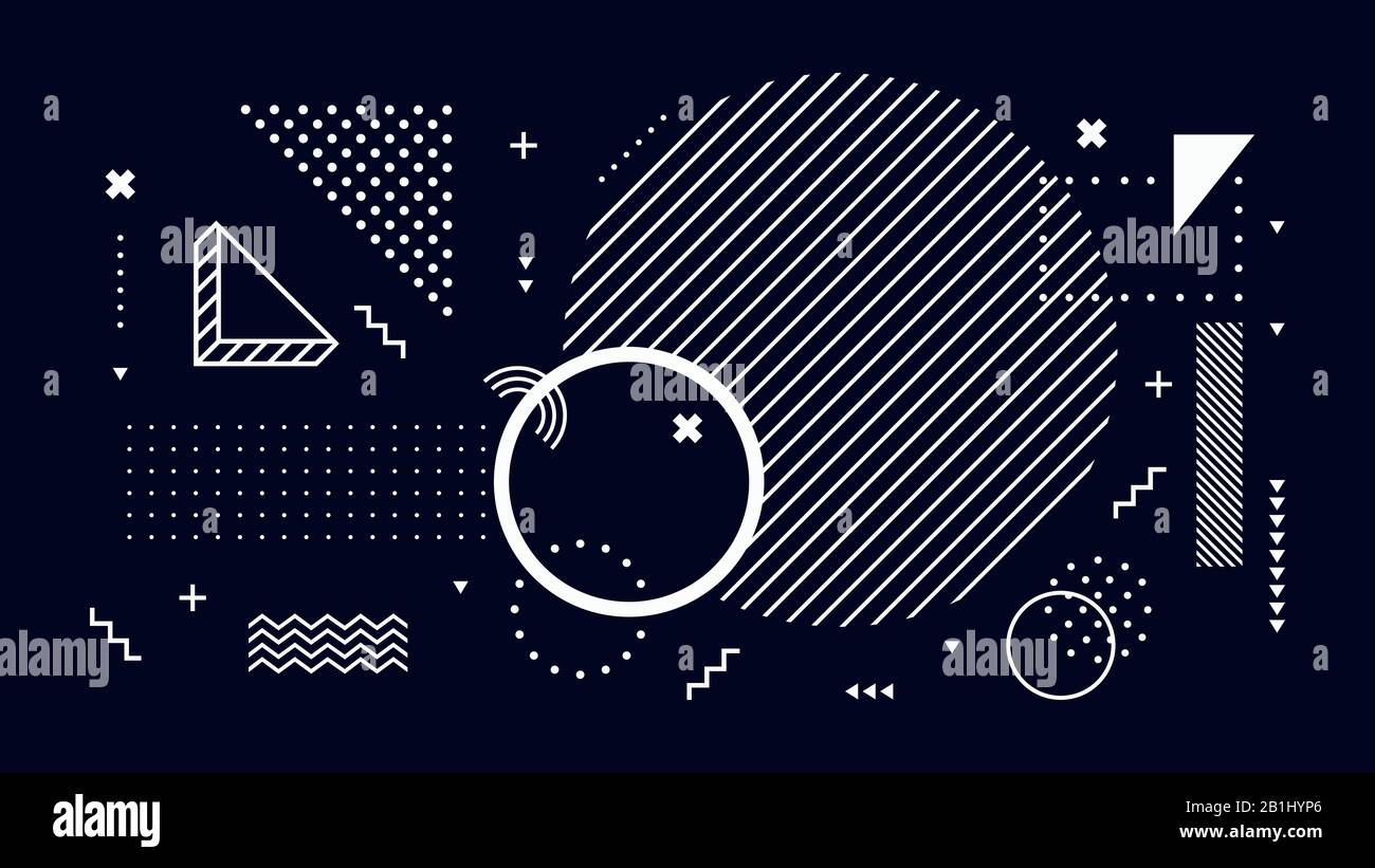 Astratto sfondo scuro. Forme geometriche, bianco e nero minimo memphis. Illustrazione vettoriale della tecnologia moderna digitale Illustrazione Vettoriale