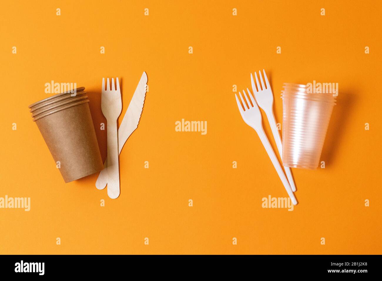 Zero rifiuti o nessun concetto di plastica. Appiattimento, vista dall'alto, spazio di copia Foto Stock