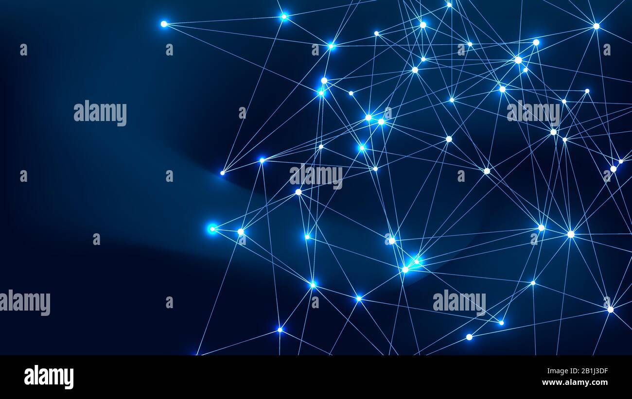 Abstract la connessione di rete numerica struttura su sfondo blu. Intelligenza artificiale e tecnologia e ingegneria concetto. Rete globale di dati di grandi dimensioni Illustrazione Vettoriale