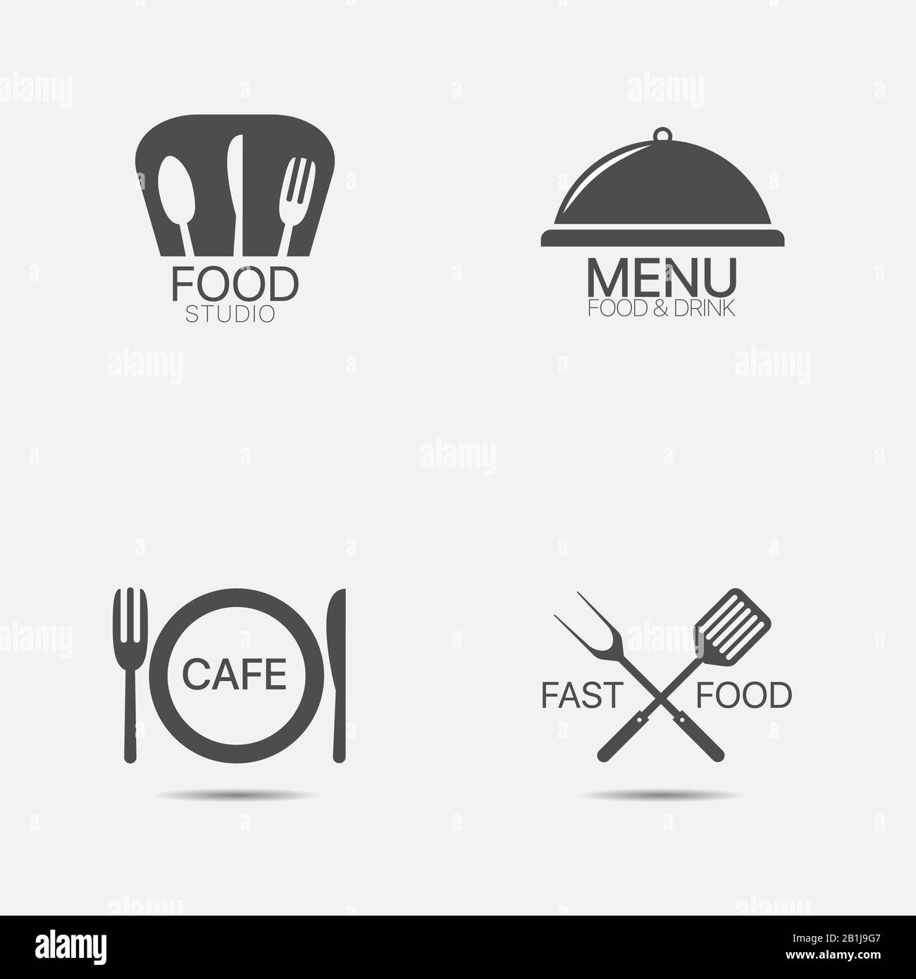 Forcella, il coltello e la piastra delle icone. Il ristorante e il cafe simbolo, illustrazione vettoriale Illustrazione Vettoriale