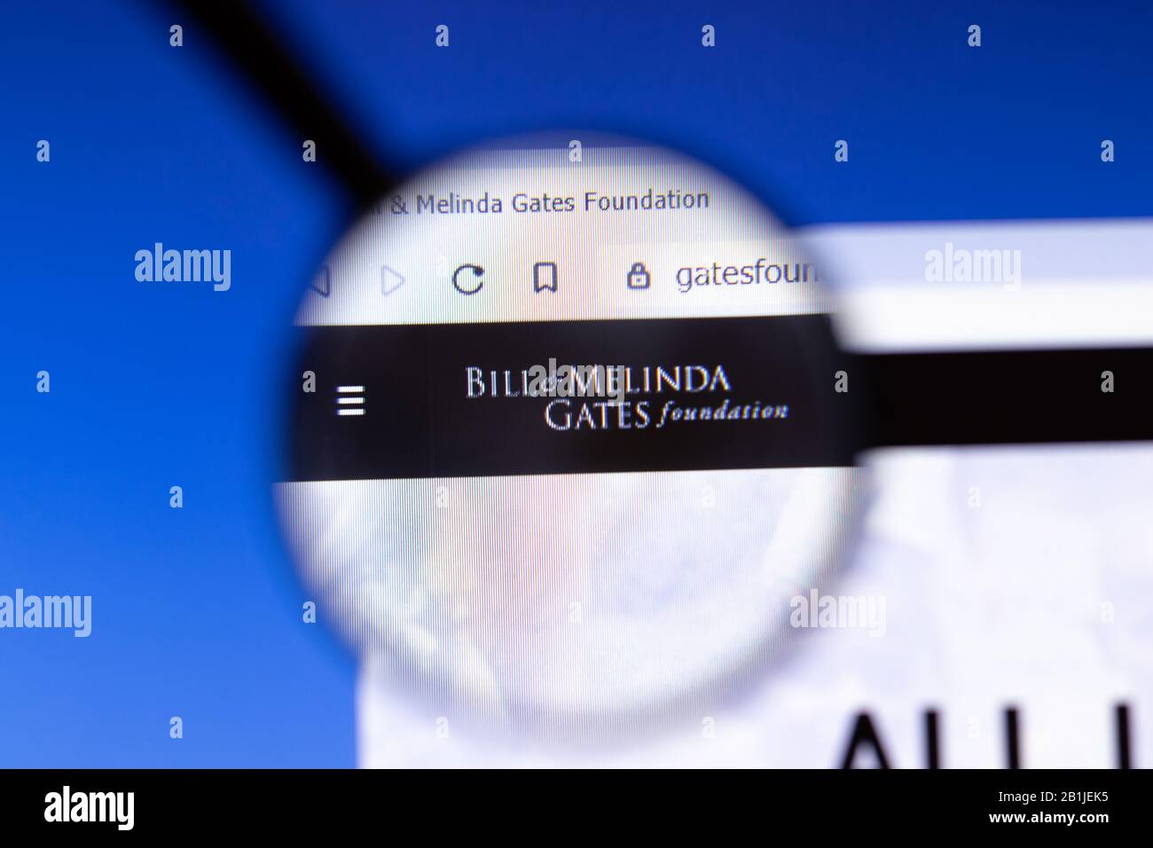 Los Angeles, California, Stati Uniti d'America - 25 febbraio 2020: Icona della homepage del sito web di Bill and Melinda Gates Foundation BMGF. Logo GatesFoundation.org visibile su Foto Stock