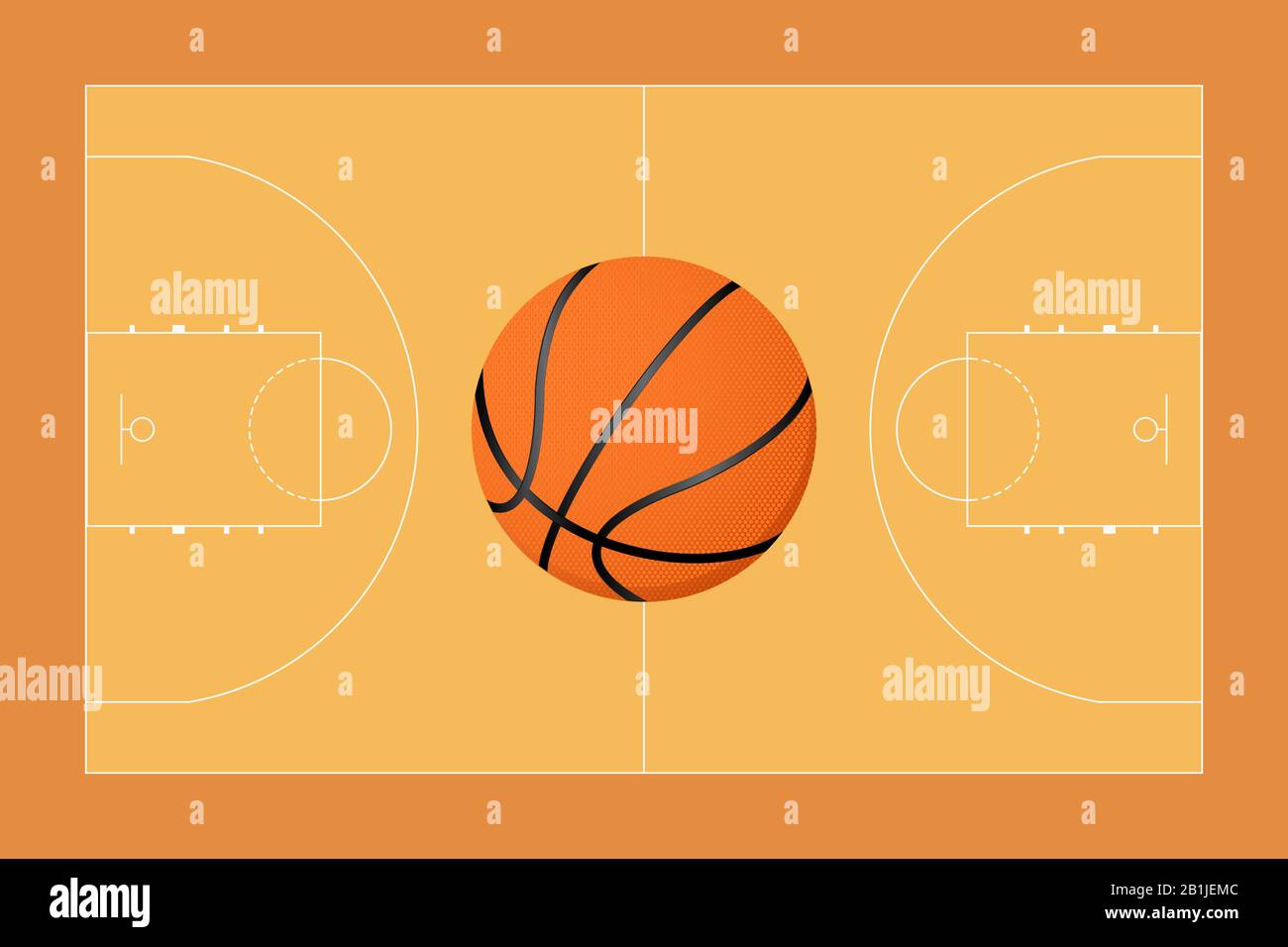 Palla da basket sul campo da basket Illustrazione Vettoriale