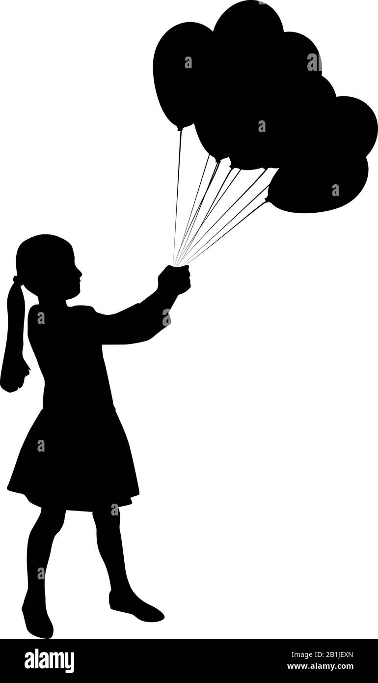 Silhouette di una ragazza con palloncini d'aria. Illustrazione Vettoriale