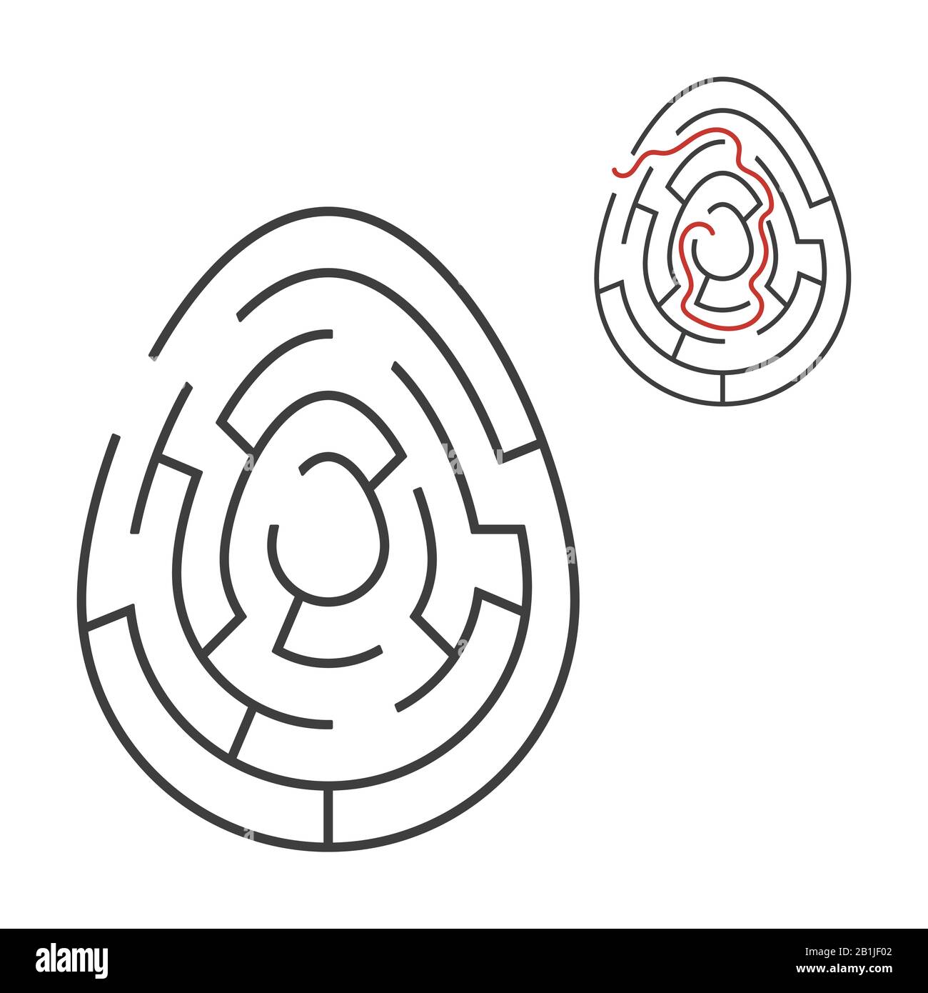 Labirinto ovale nero. Gioco per bambini. Puzzle per bambini. Vacanza, uovo, Pasqua. Labirinto enigma. Immagine vettoriale piatta isolata su sfondo bianco. Illustrazione Vettoriale