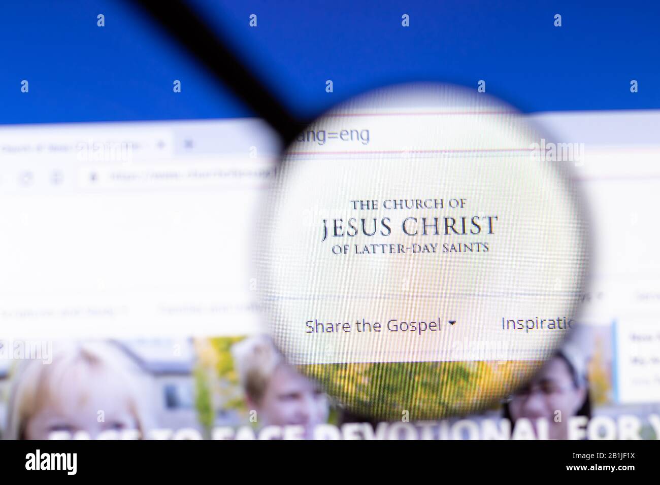 Los Angeles, California, Stati Uniti d'America - 25 febbraio 2020: Icona della homepage del sito della Chiesa di Gesù Cristo dei Santi Degli Ultimi giorni. Logo Churchofjesuschrist.org Foto Stock