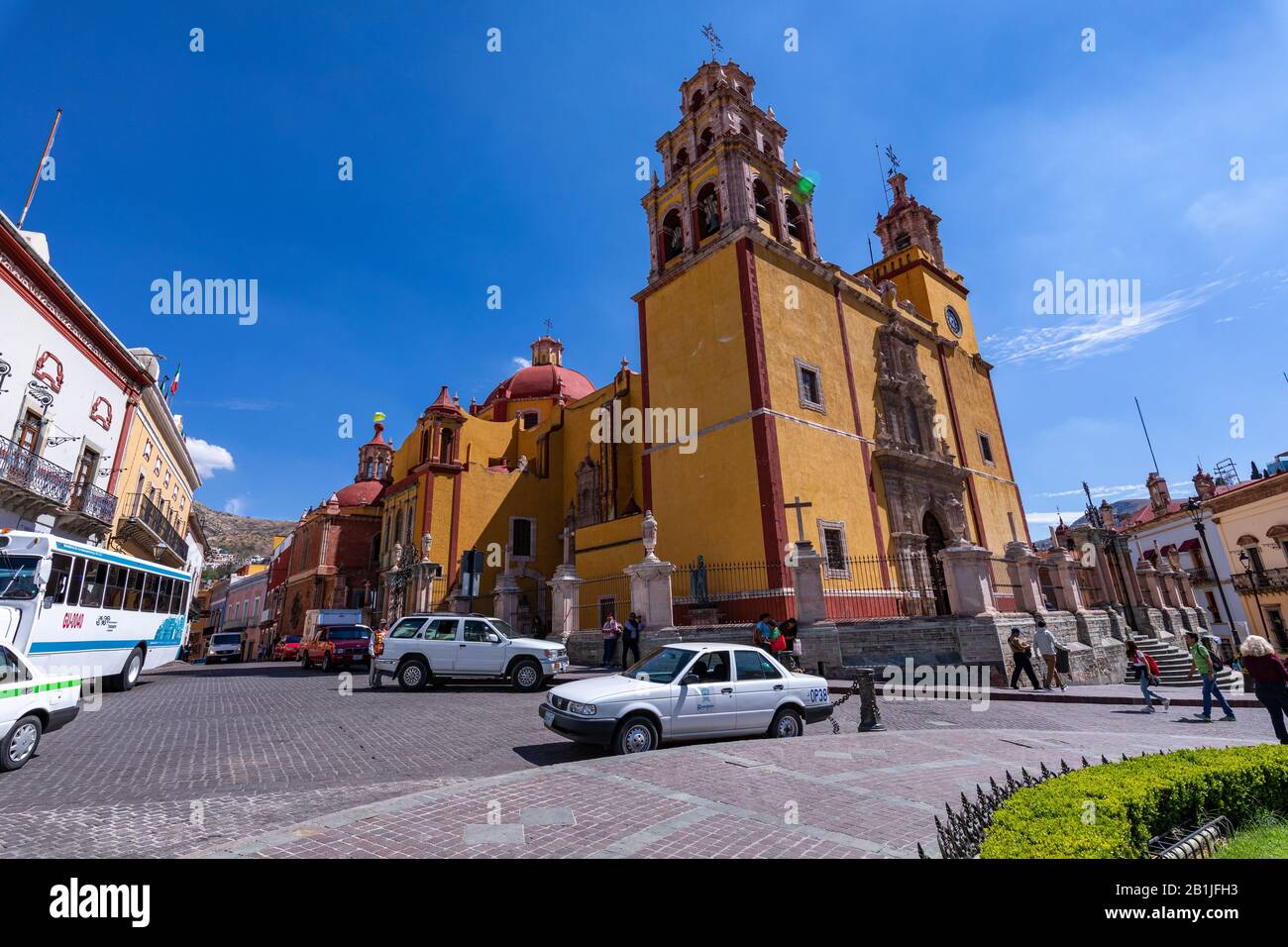 Basilica Di Nostra Signora di Guanajuato cattedrale e Plaza de la Paz a Guanajuato Città del Messico. Foto Stock