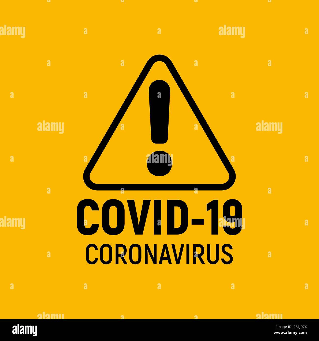 Icona di avvertenza e attenzione del coronavirus. Punto esclamativo, simbolo di pericolo per la salute, epidemia di COVID-19 e simbolo pandemico. Semplice modello con logo piatto, medico Illustrazione Vettoriale