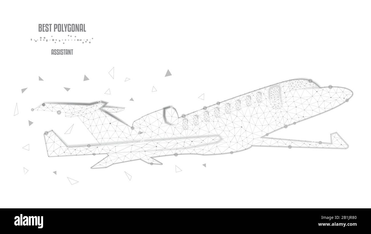 Gli aeromobili di forma poligonale di triangoli e punti. Nozione di viaggio di affari, viaggi e turismo. Nero e sfondo bianco. Bassa poli. Illustrazione Vettoriale