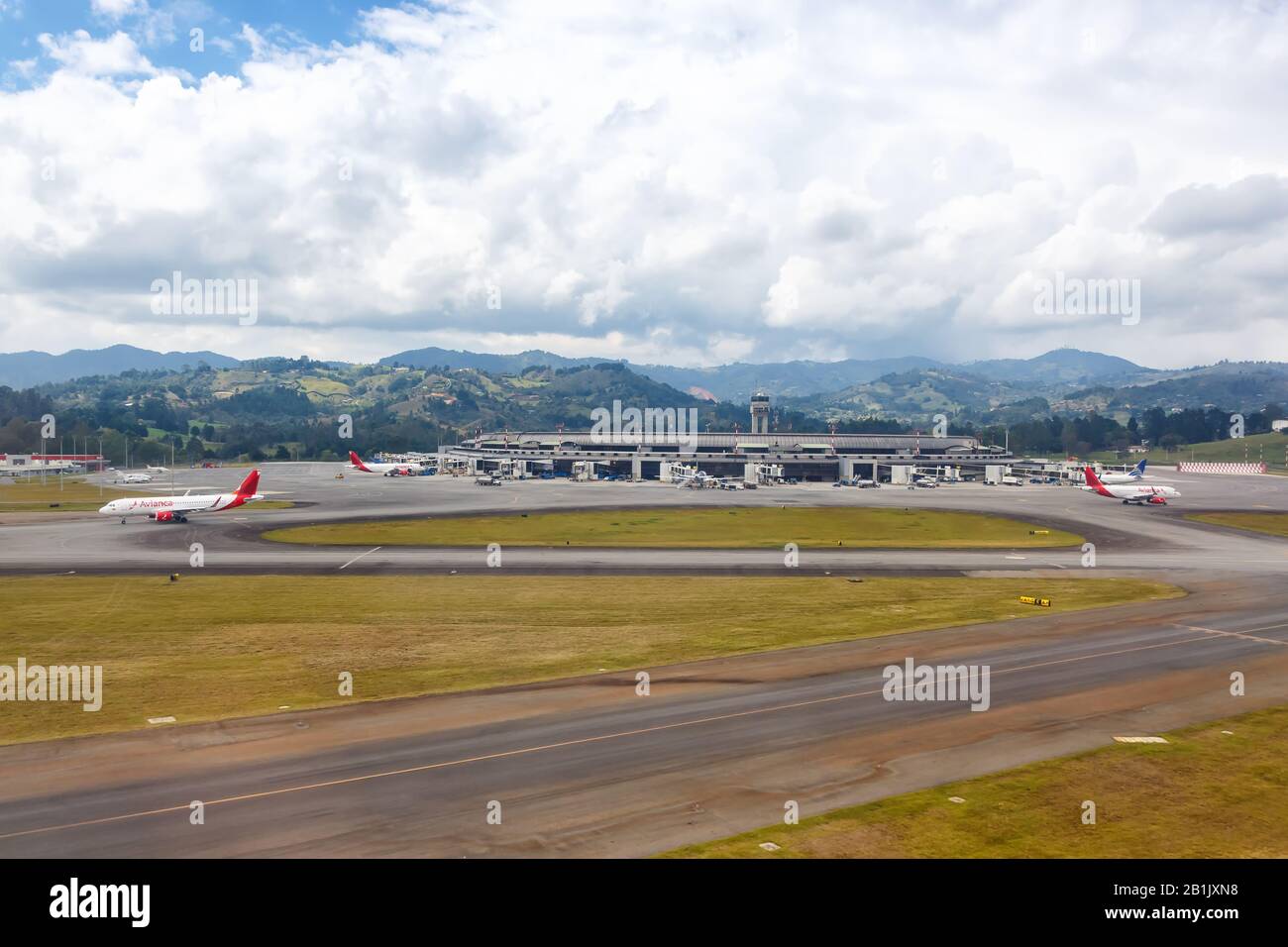 Medellin, Colombia – 27 gennaio 2019: Panoramica dell'aeroporto Medellin Rionegro (MDE) in Colombia. Foto Stock