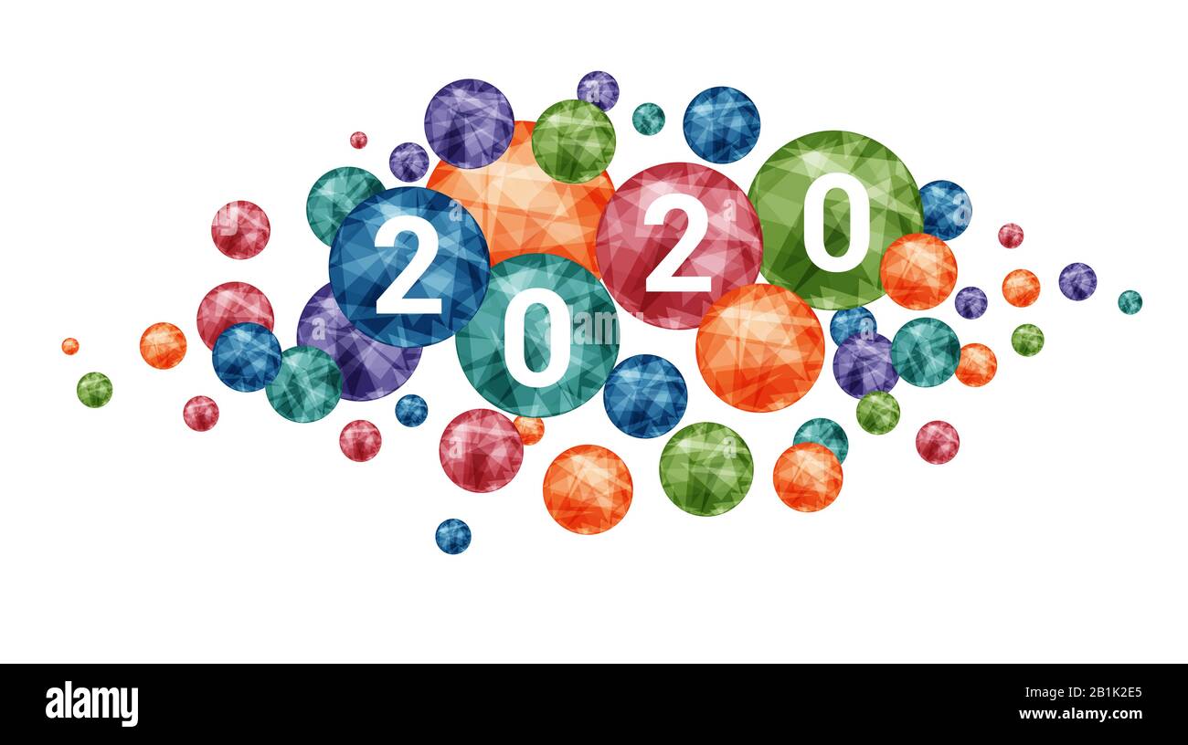 Cerchi colorati poligonali. Contesto universale per i progetti. Contesto del nuovo anno 2020. Illustrazione Vettoriale