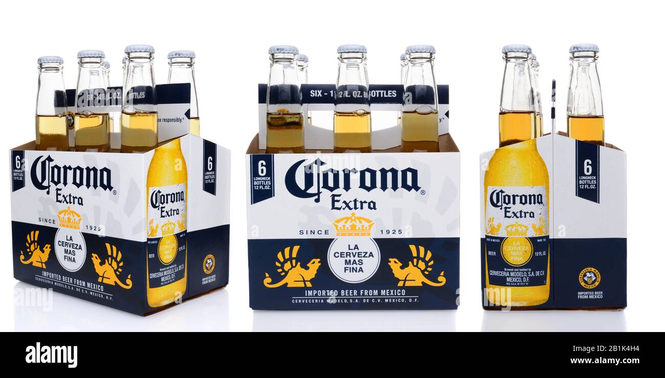 Irvine, California - 25 MAGGIO 2014: 6 confezioni di birra Corona Extra, tre viste, Lato Finale e 3/4. Foto Stock