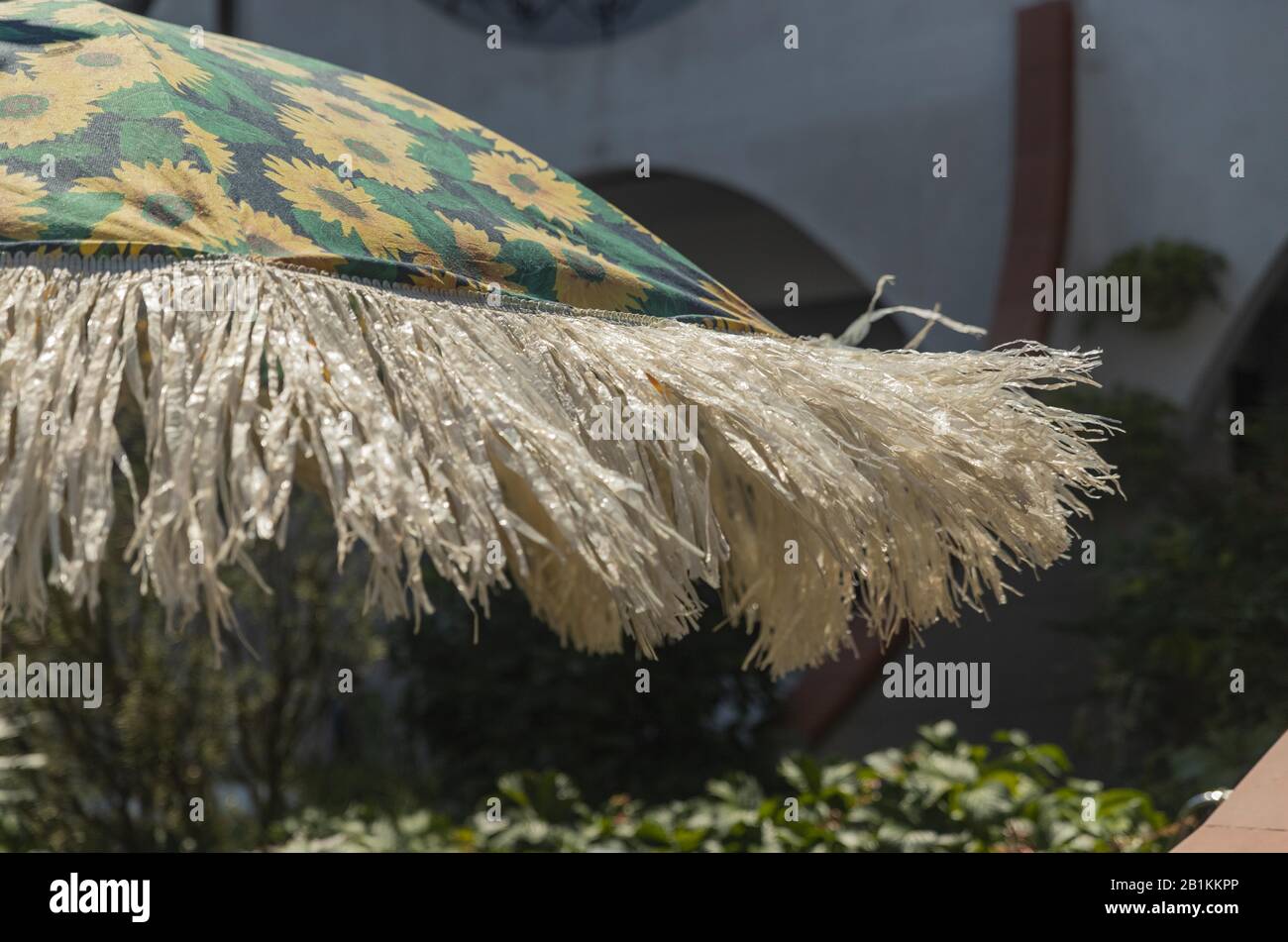 ombrello con frange nel vento Foto Stock