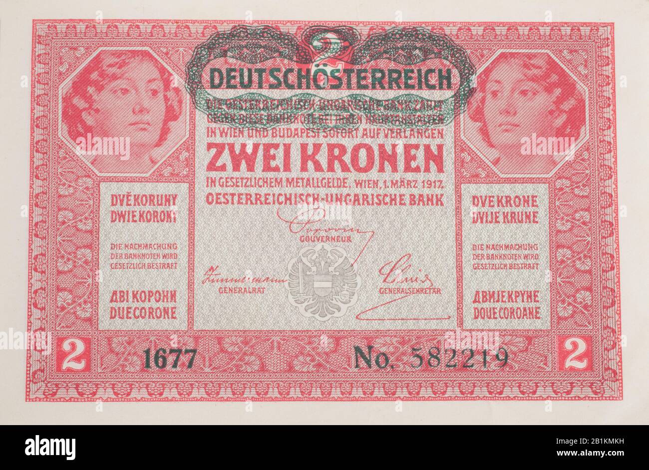 Nota Della Banca Austriaca Del 1917, 2 Kronen Foto Stock