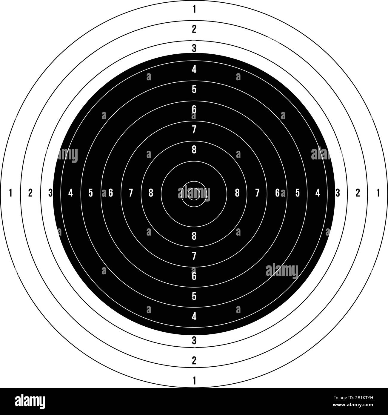 ISSF 50 metri fucile prono. Tiro olimpico tiro con l'arco obiettivo stampabile. Illustrazione del vettore di stock isolata su sfondo bianco. Illustrazione Vettoriale