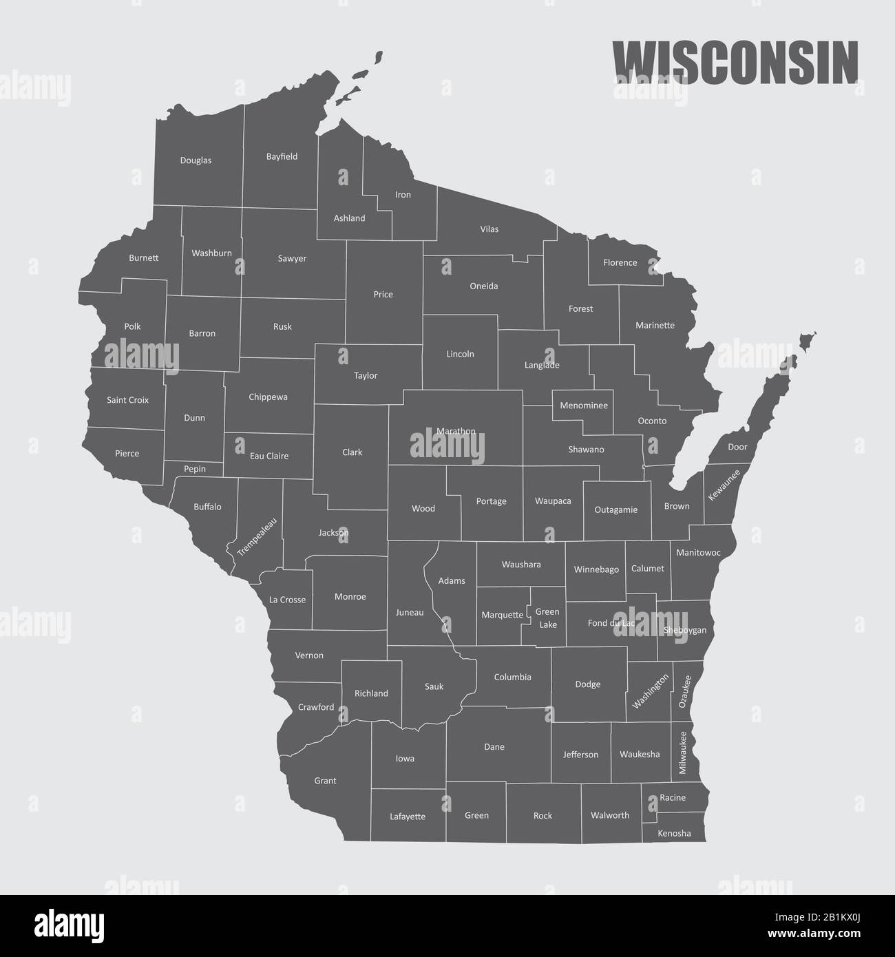Mappa delle contee del Wisconsin Illustrazione Vettoriale