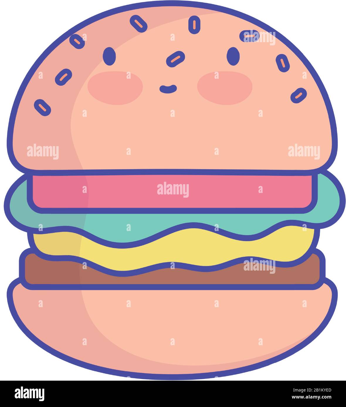 burger personaggio cartone animato fast food carino vettore illustrazione icona stile piatto Illustrazione Vettoriale