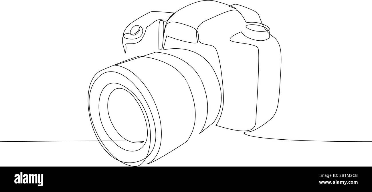 Fotocamera reflex digitale vettoriale con un disegno a linea singola continuo. Stile artistico minimale. Attrezzature fotografiche concetto di disegno di linea continua di disegno illus Illustrazione Vettoriale