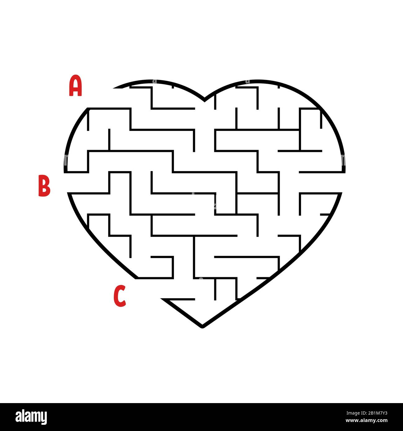 Labirinto a forma di cuore. Gioco per bambini. Puzzle per bambini. Labirinto enigma. Immagine vettoriale piatta isolata su sfondo bianco. Illustrazione Vettoriale