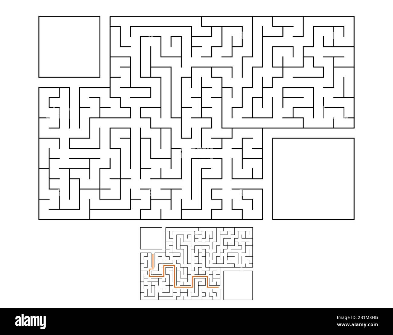 Labirinto rettangolare astratto. Gioco per bambini. Puzzle per bambini. Labirinto enigma. Immagine vettoriale piatta isolata su sfondo bianco. Con risposta Illustrazione Vettoriale