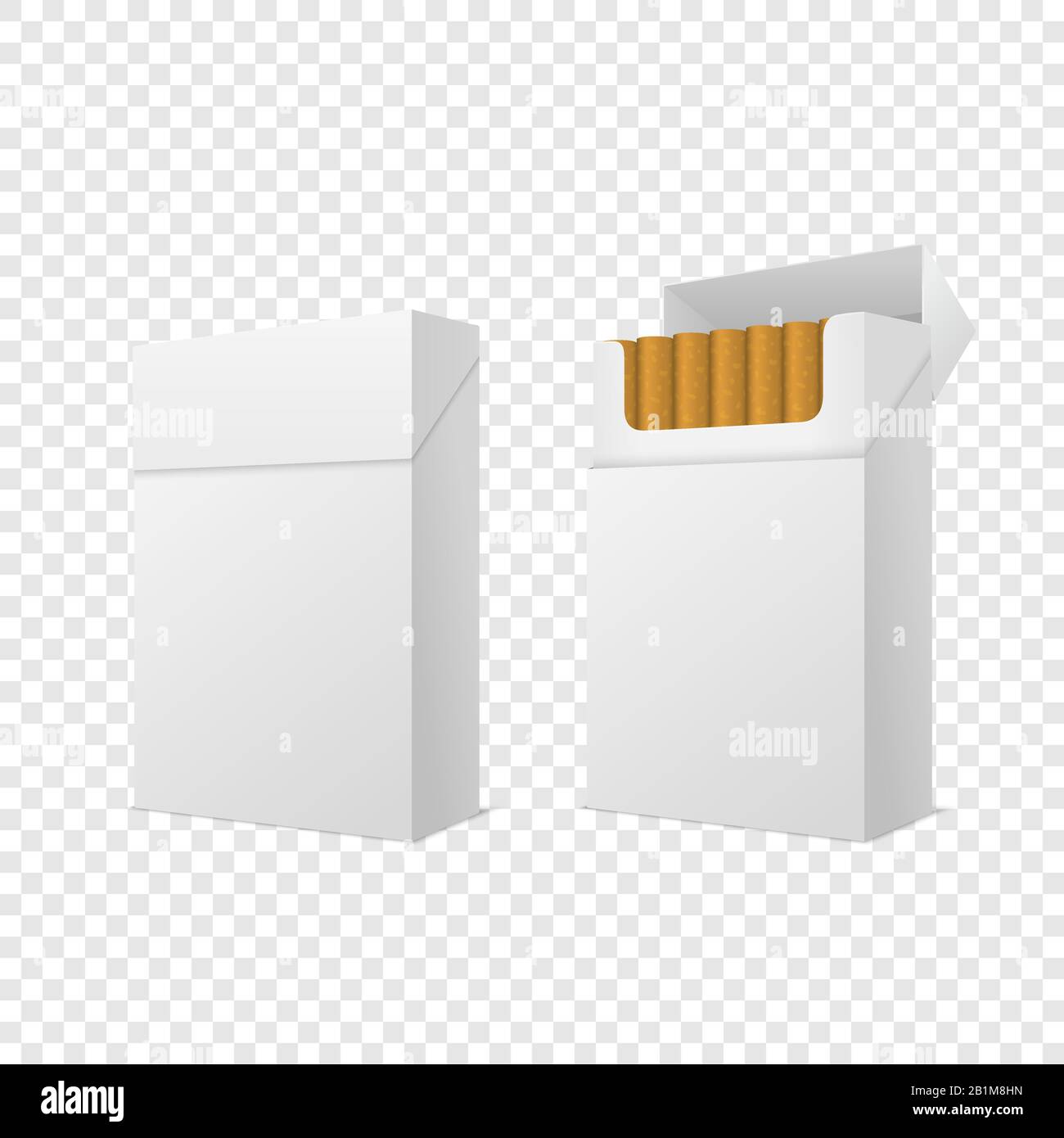 Vettore Realistico Chiuso E Aperto Vuoto Vuoto Chiaro E Con Sigarette Pack Box Set Isolato Su Sfondo Trasparente. Modello Di Progettazione. Fumo Illustrazione Vettoriale