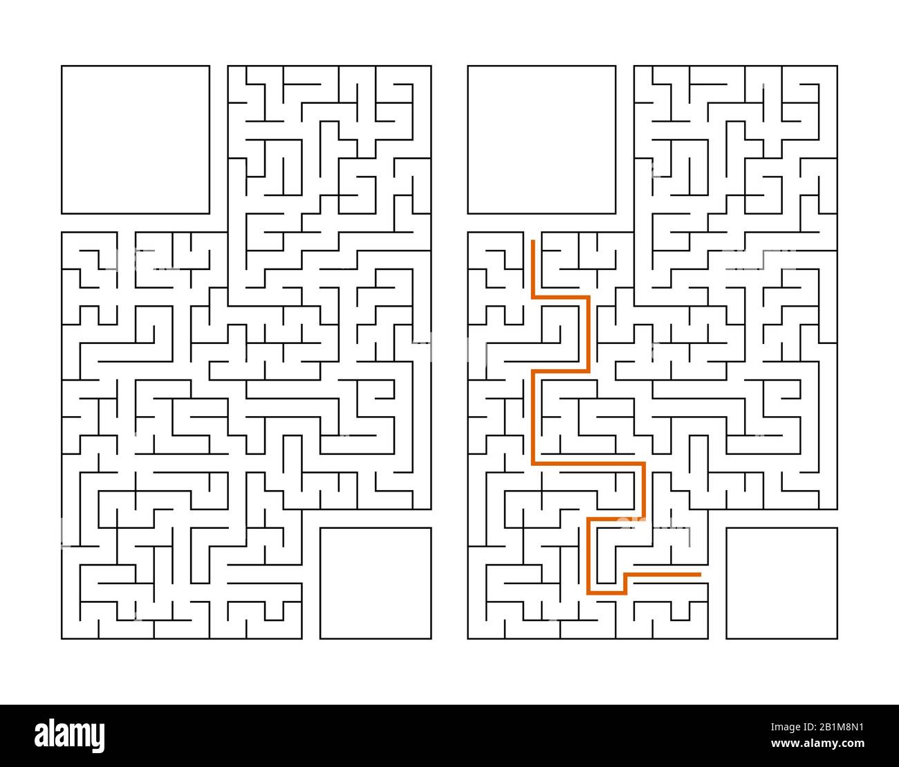 Labirinto rettangolare astratto. Gioco per bambini. Puzzle per bambini. Labirinto enigma. Immagine vettoriale piatta isolata su sfondo bianco. Con risposta Illustrazione Vettoriale